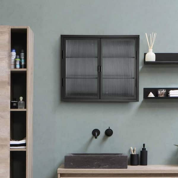 Unbranded 27.6 in. W x 9.1 in. D x 23.6 in. H in Black Metal Ready to Assemble Wall Kitchen Cabinet with Detachable Shelves