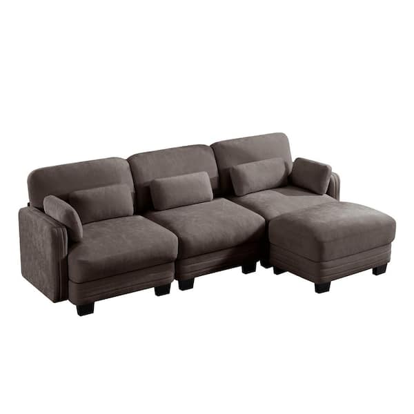 GDFSTUDIO 100 in. Square Arms Chenille L-Shaped Modular Sectional Sofa ...