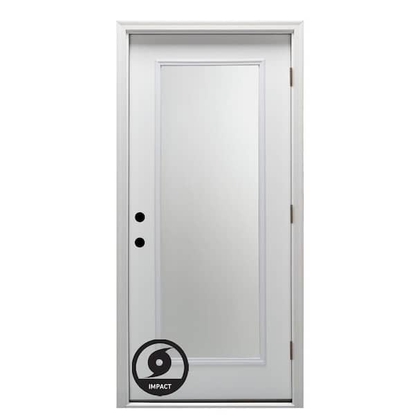36 in. x 80 in. Severe Weather Left-Hand Full Lite Clear Low-E Glass Classic Primed Fiberglass Prehung Front Door