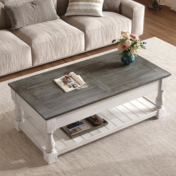 Provan 47.24 in. Antique Grey Rectangle Shape Wood Retro Lift-Top Coffee Table with Hidden Compartment