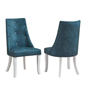 SignatureHome Elmer Blue/White Finish Solid Wood Tufted Upholstered Dining Chairs Set of 2. Dimension (24Lx22Wx40H)
