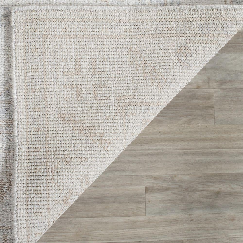 Beige and Blue Hand-Knotted Wool and Silk 9' x 12' Rug