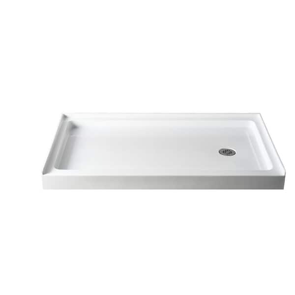 Getpro 60 in. L x 32 in. W Single Threshold Alcove Shower Pan Base with Right Drain Acrylic Rectangular Shower Tray in White