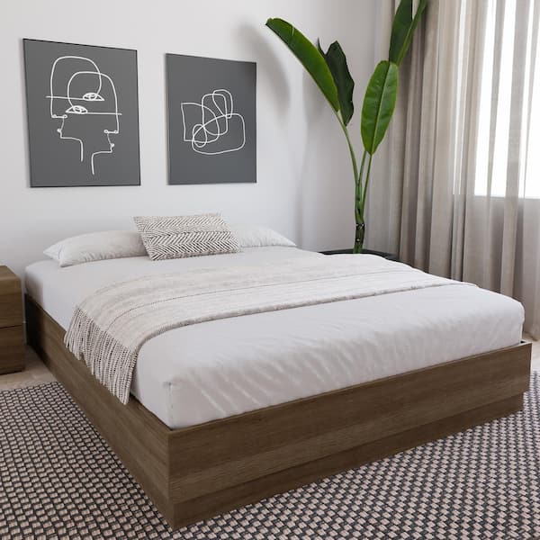 Nexera Milano Brown Oak Frame Queen Size Platform Bed