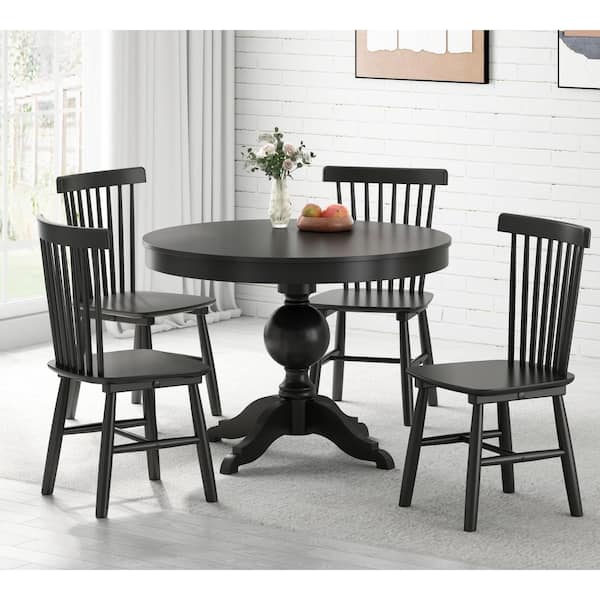 Windsor Black Wood Dining Chair (Set of 4)