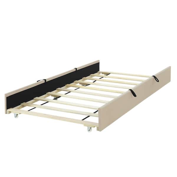 Beige Wood Frame Twin Size Platform Bed with Twin Size Trundle