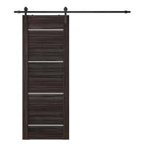 Nika 18 in. x 84 in. 4-Lite Frosted Glass Gray Oak Wood Composite Sliding Barn Door with Hardware Kit