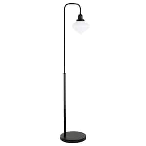 62 in. Black and White 1 1-Way (On/Off) Arc Floor Lamp for Living Room with Glass Square Shade
