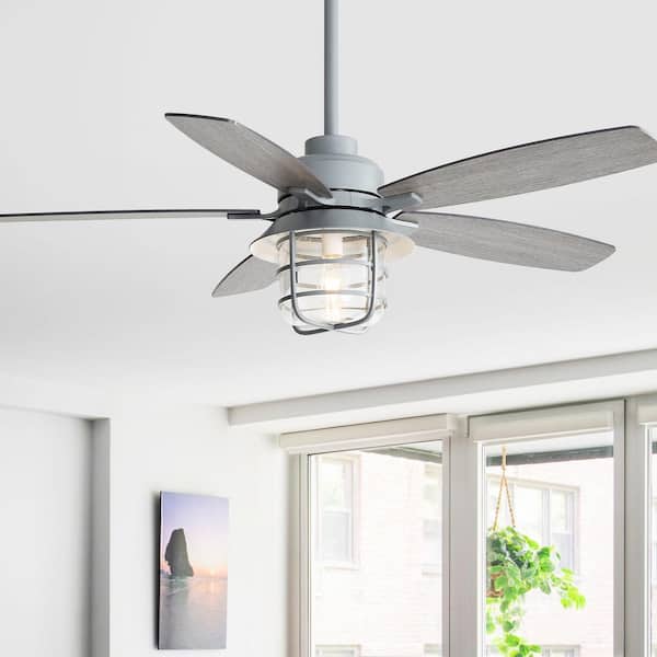 52 in. Indoor Gray 5 Plywood Blades Downrod Standard Ceiling Fan With E26 Bulb Light and Remote Included