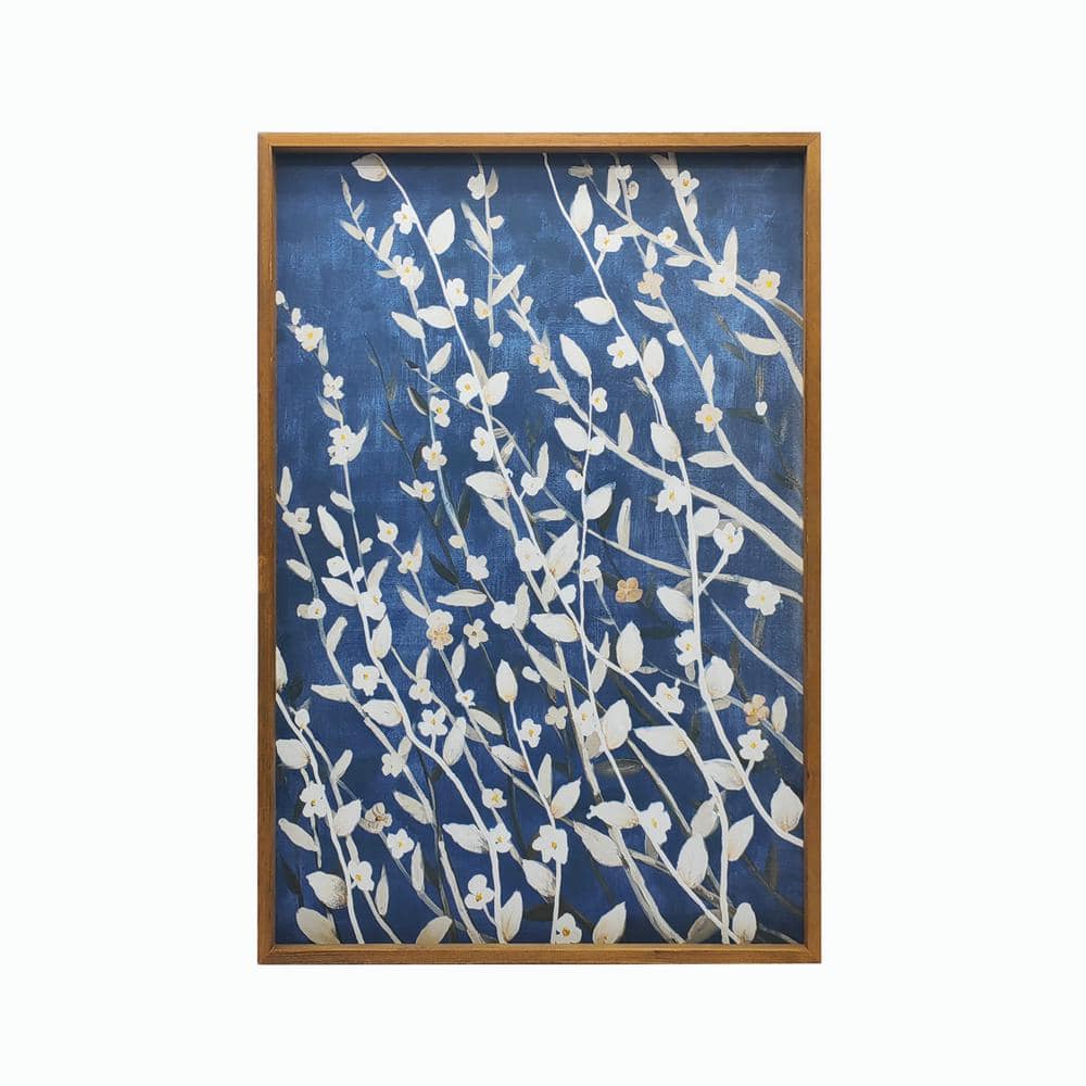 Azure Blossom Wood Floating Framed Canvas Abstract Art 24 in. x 36 in.