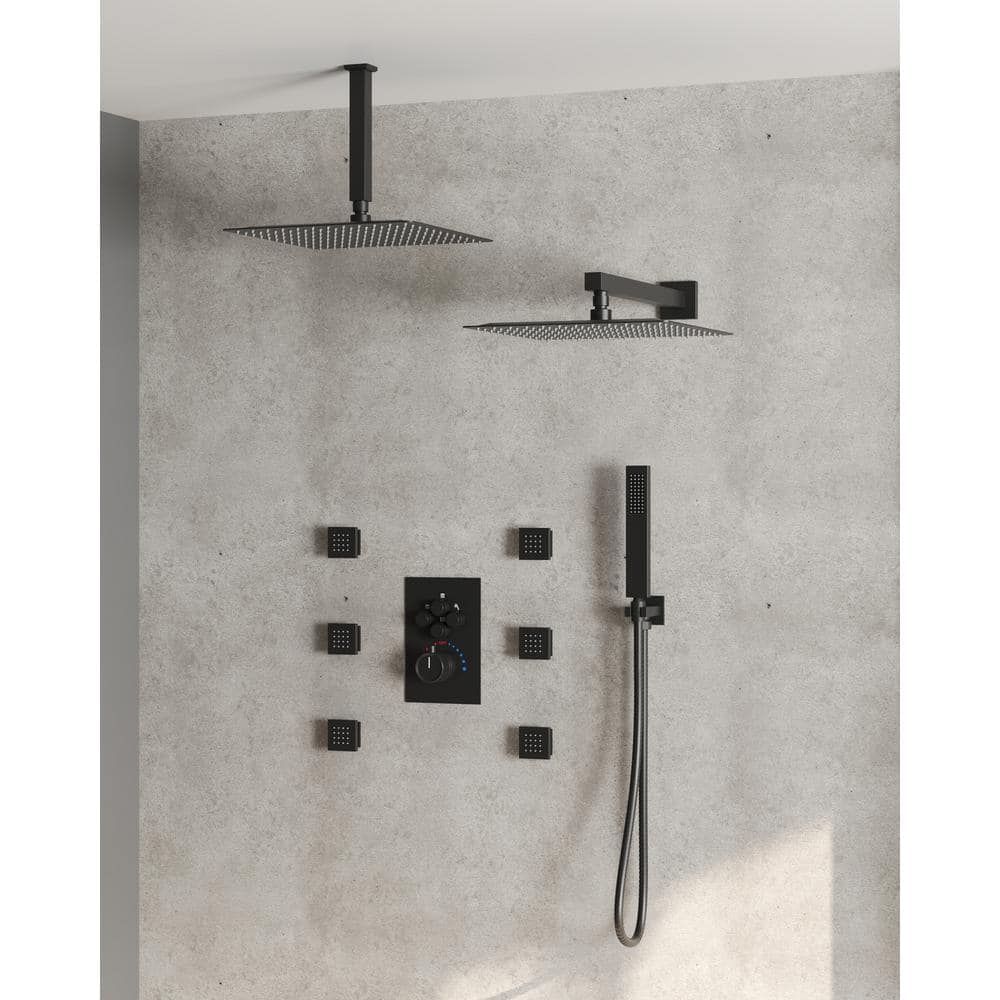 DualJetSpa 12" Gold Dual Shower Head with Body Jets