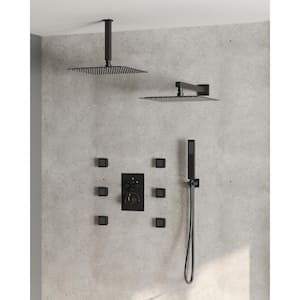 Luxury 15-Spray Wall and Ceiling Mount Triple Fixed and Handheld Dual Shower Head with 6-Jets in Brushed Gold