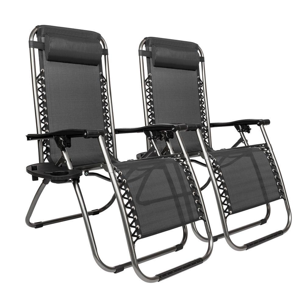 Outdoor Black 2-Pieces Zero Gravity Steel Frame Textiliene Recliner Lounge Chair in Black price history on PriceWatchPro