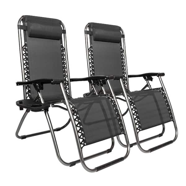 Karl home Outdoor Black 2-Pieces Zero Gravity Steel Frame Textiliene Recliner Lounge Chair in Black