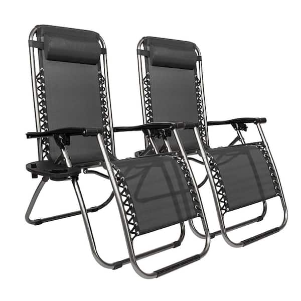 Winado Outdoor Black 2-Pieces Zero Gravity Steel Frame Textiliene Recliner Lounge Chair in Black
