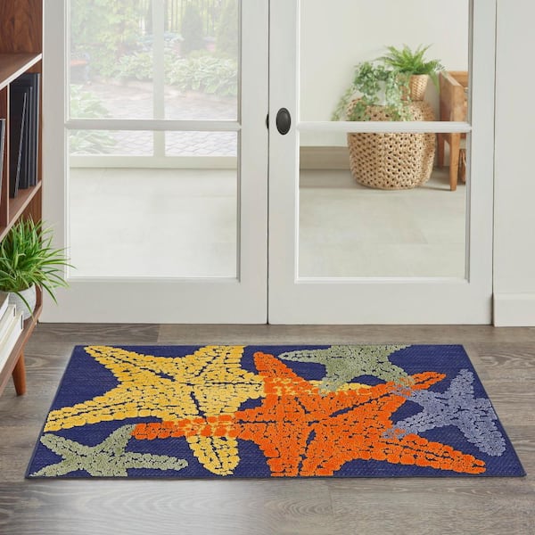 Aloha Blue Multicolor doormat 3 ft. x 4 ft. Nature-inspired Contemporary Indoor/Outdoor Area Rug