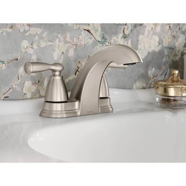Banbury 4" Centerset 2Handle LowArc Bathroom Faucet Spot Resist Brushed by MOEN 
