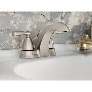 Banbury 4 in. Centerset 2-Handle Low-Arc Bathroom Faucet in Spot Resist Brushed Nickel (2-Pack)