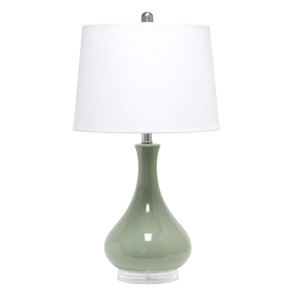 Elegant Designs 26.25 in. Sage Green Polished Contemporary Ceramic Tear Drop Shaped Table Lamp with White Fabric Tapered Drum Shade