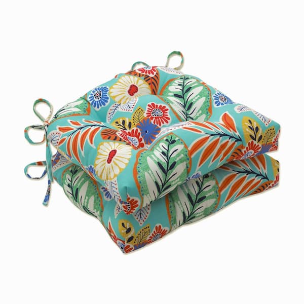 Pillow Perfect Floral 17.5 x 17 Outdoor Dining Chair Cushion in Blue/Orange/Multicolored (Set of 2)