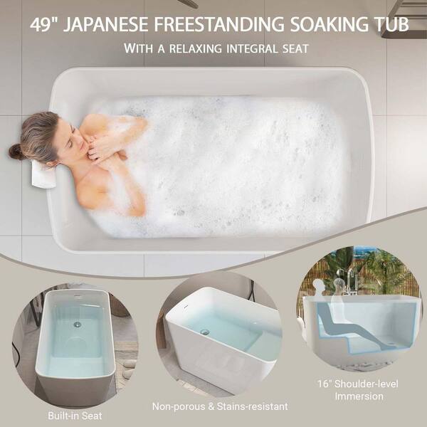 XUJMK 49 in. L x 28 in. W Acrylic Freestanding Sit-In Japanese