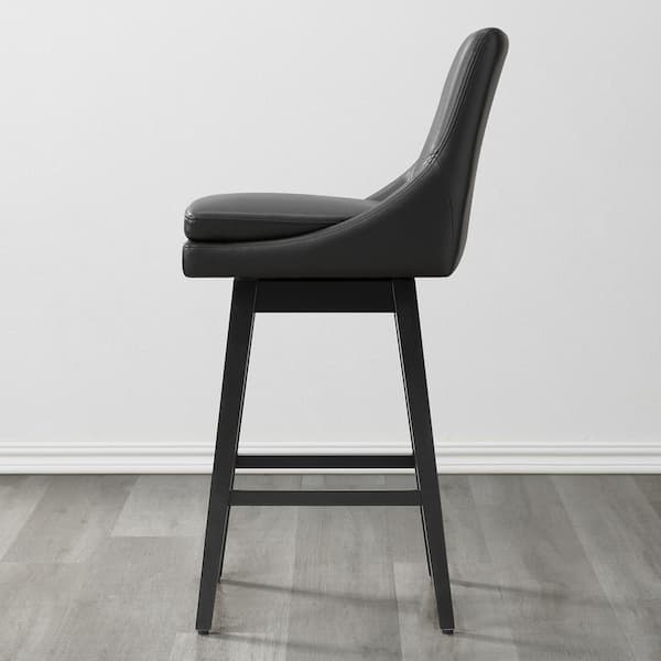 Fiona 30.7 in. Black Solid Wood Frame Swivel Counter Height Bar Stool with Faux Leather Seat and Back (Set of 2)