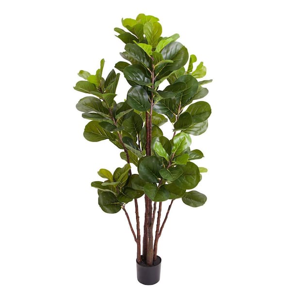 Unbranded 4 ft. Artificial Fiddle Leaf Fig Tree in Black Pot, Artificial Ficus Lyrata Tree Floor Plants with 102-Fiddle Leaves