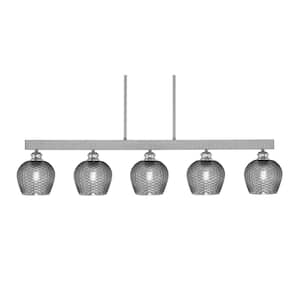 Albany 60-Watt 5-Light Brushed Nickel Linear Pendant Light with Smoke Textured Glass Shades and No Bulbs Included