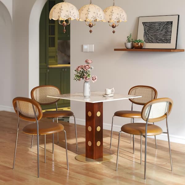 Magic Home 33 in. W Square Pandora Sintered Stone with Solid Wood Pedestal Dining Table for Bistro, Dining Room, Terrace (Seats 2)