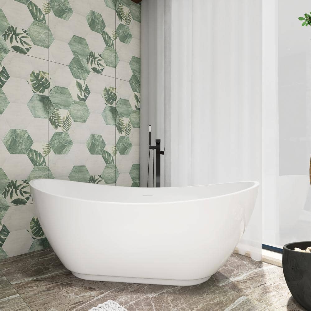 62 in. x 28 in. Soaking Bathtub with Center Drain in Glossy White