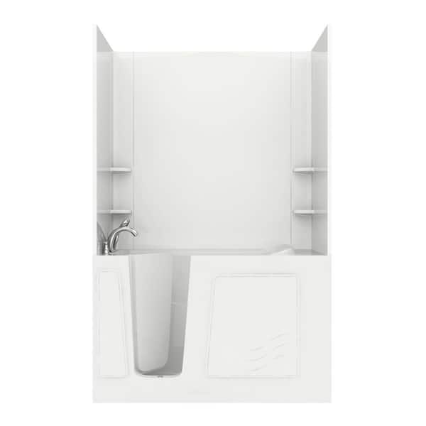 Rampart 5 ft. Walk-in Non-Whirlpool Bathtub with Easy Up Adhesive Wall Surround in White