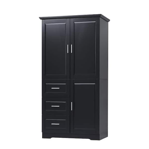 Modern 32.6 in. W x 19.6 in. D x 62.2 in. H Black Linen Cabinet Tall and Wide Floor Storage with Doors