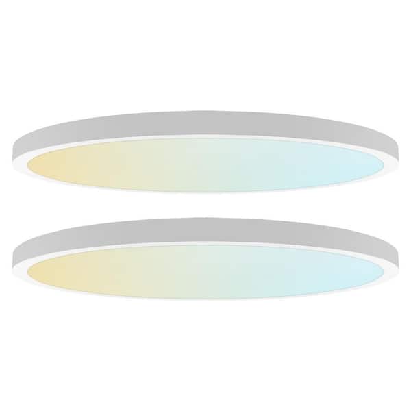 White Outdoor Integrated LED 12 in. Flush Mount Ceiling Light, 5CCT, 1650LM, 110° Beam, 22W, Dimmable, UL Listed 2 Pack