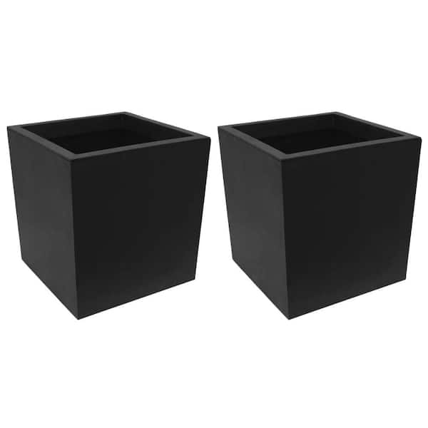 Guinevere Medium Black Rubber Self-Watering Square Planter with Drainage Holes (13 in. L x 13 in. W x 14 in. H) 2 Pack