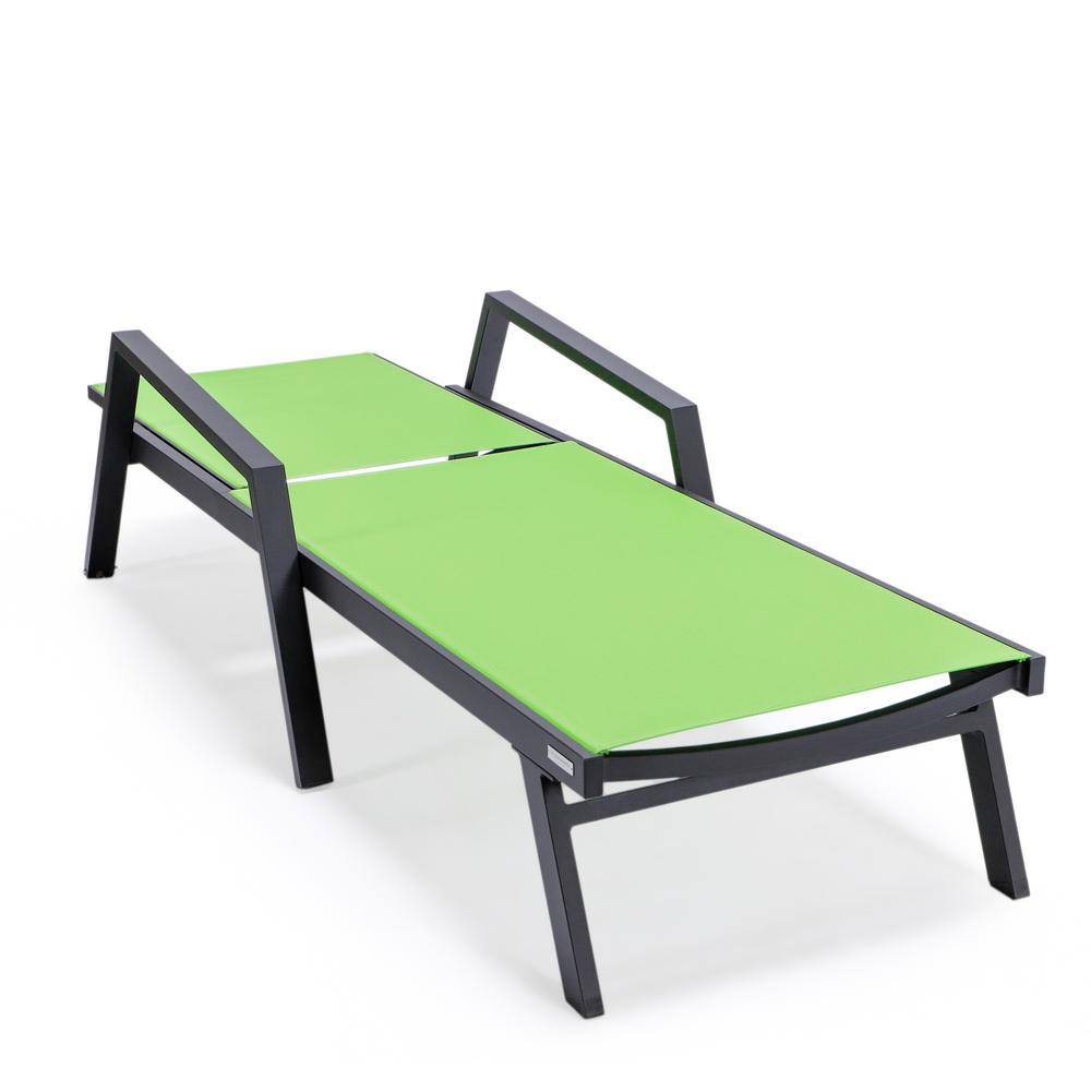 Green Aluminum Patio Chaise Lounge Chair with Armrests