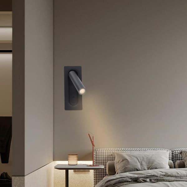 2.68 in. 1-Light Black Modern LED Wall Sconce with 360° Rotatable Head and  Invisible Switch