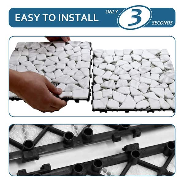 White Deck Pebble 12 in. x 12 in. Outdoor Patio Flooring Recycled Glass Interlocking Mosaic Floor Tile (4 sq. ft./Case)