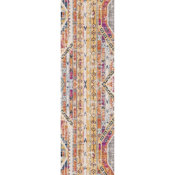 Savannah Yellow Beige 2 ft. x 9 ft. Boho Indoor Modern Runner Rug