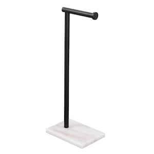 Freestanding Toilet Paper Holder with Natural Marble Base in Matte Black