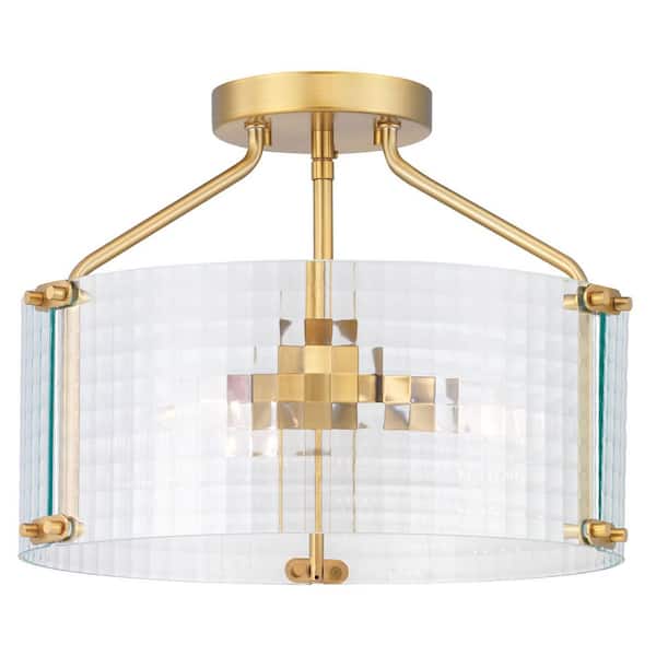 Westlyn 15 in. 3-Light Brushed Brass Semi-Flush Mount