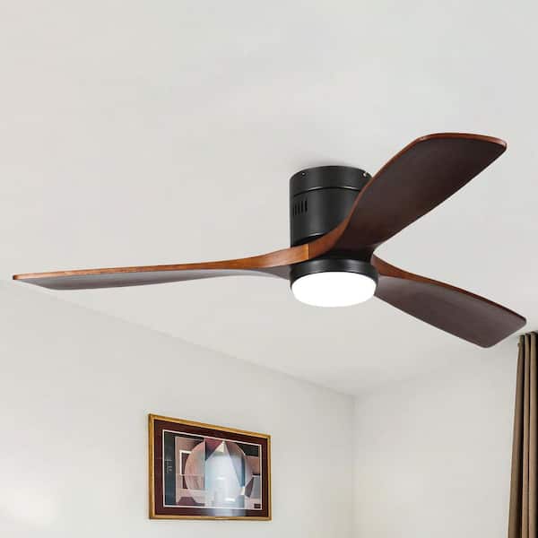 52 in. LED Indoor Black Soild Wood Blade Noiseless Ceiling Fan with Light Kit and Remote Control