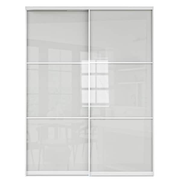 ARK DESIGN 60 in. x 80 in. 3 Lite Tempered Frosted Glass with Aluminum Frame Closet Sliding Door with Hardware Kit