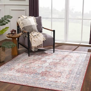 Ambre 9 ft. X 12 ft. Red, Burgundy, Beige, Gray, Blue Traditional Distressed Persian Style Machine Washable Area Rug