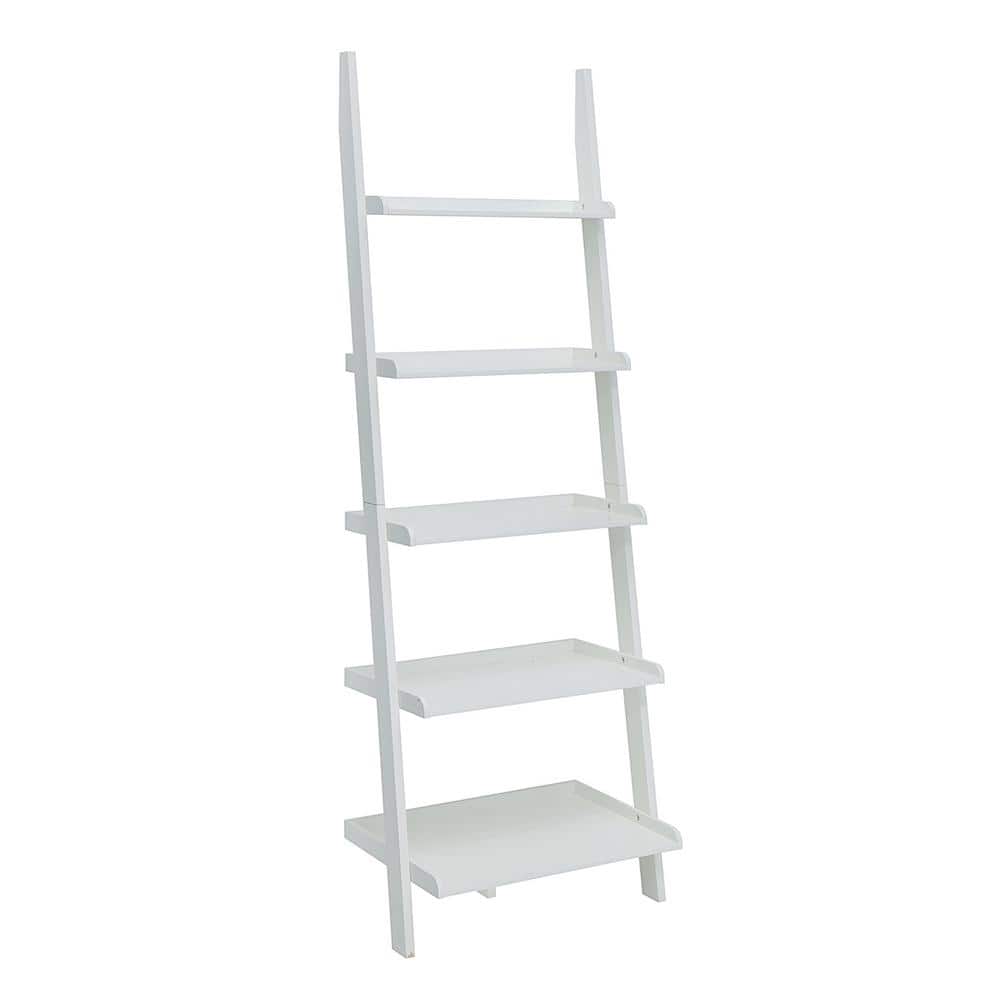 White Wooden Leaning Bookshelf Ladder with Five Shelves