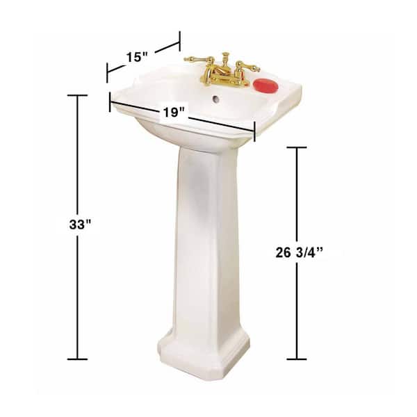 Cloakroom 19 in. Pedestal Combo Bathroom Sink in White with Overflow