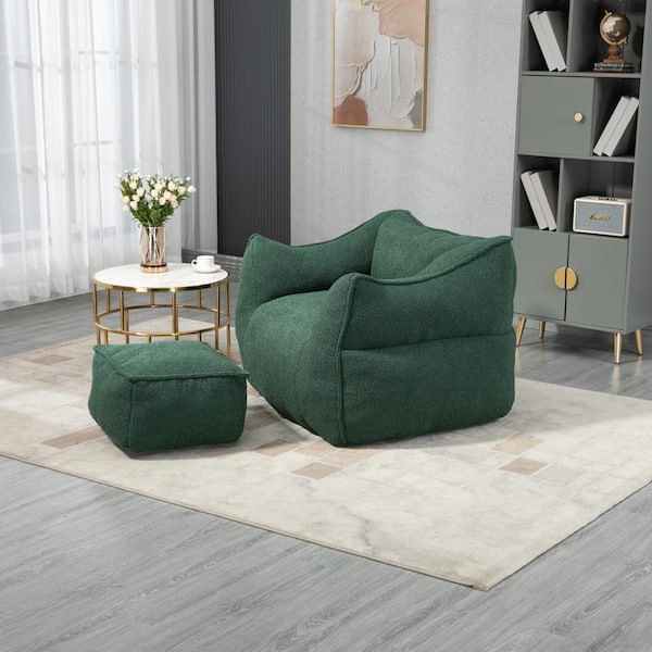 JUJABU Green Polyester Boucle Comfort Lounger High Back Bean Bag Chair for Adults and Kids