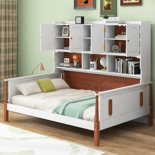 Polibi Brown Wood Frame Twin Size Platform Bed with Multiple Storage