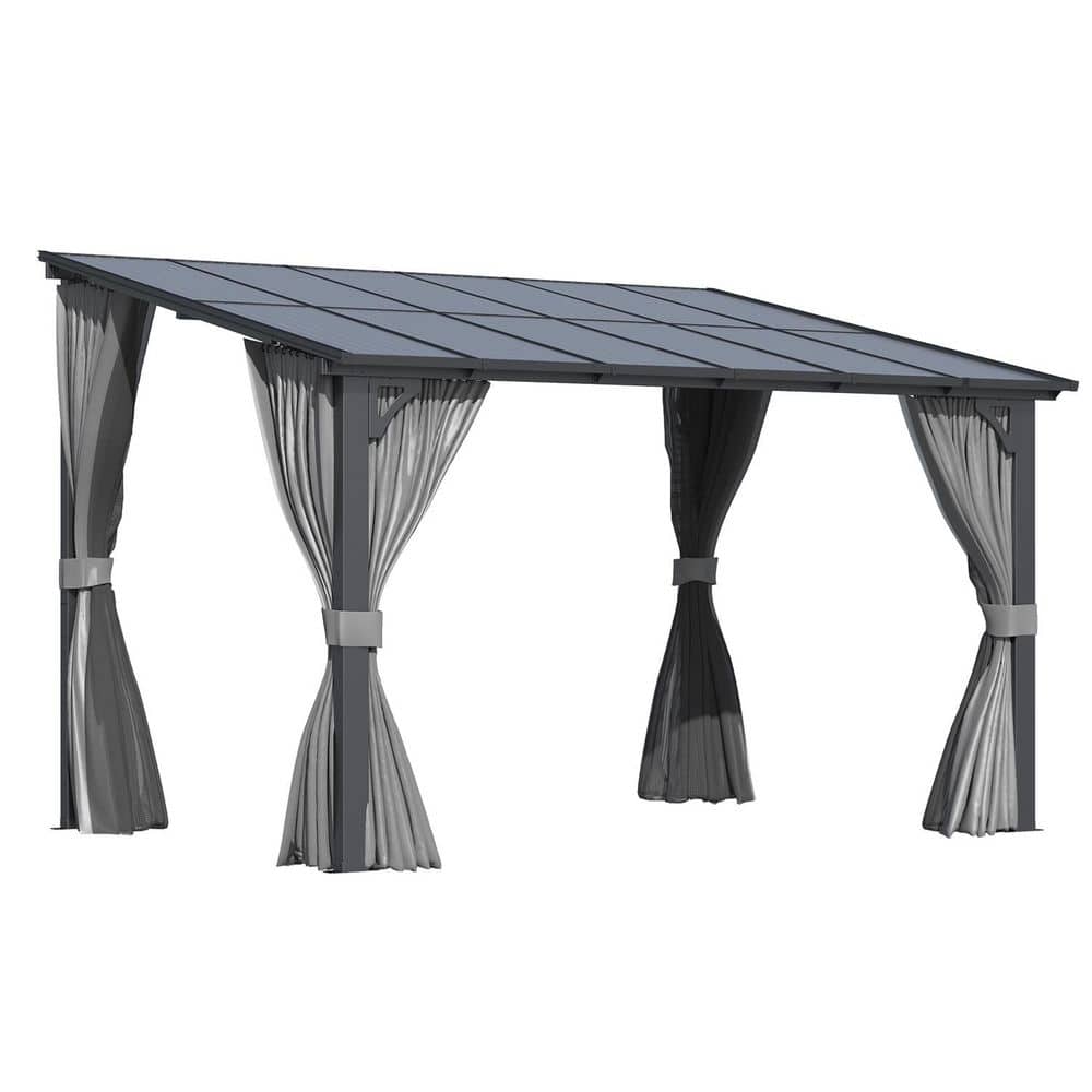 12 ft. x 8 ft. Outdoor Hard Top Gazebo for Patio, Large Wall-Mounted Lean to Pergola with Curtains and Netting price history on PriceWatchPro