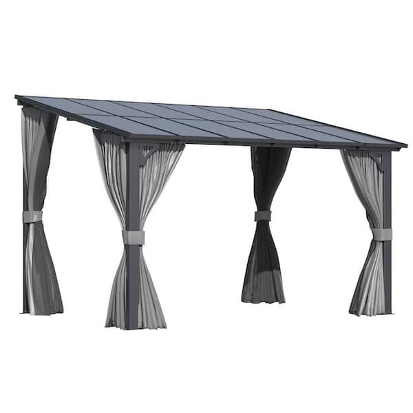 12 ft. x 8 ft. Outdoor Hard Top Gazebo for Patio, Large Wall-Mounted Lean to Pergola with Curtains and Netting