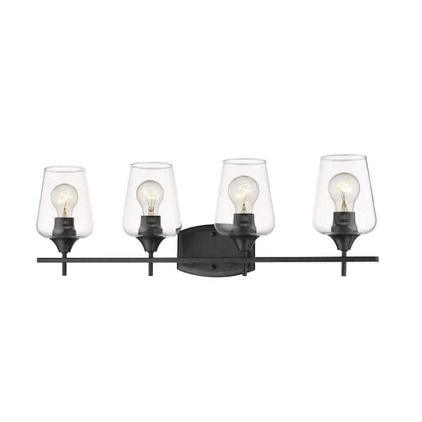Unbranded Joliet 30 in. 4-Light Matte Black Vanity Light with Clear Glass